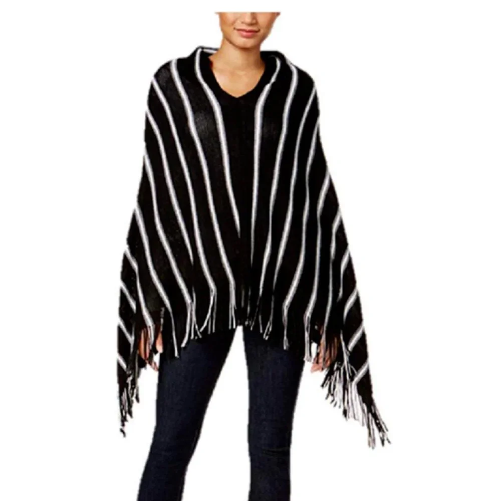 Charter Club Pinstripe Bias Poncho/Scarf, One Size Retail $58.50